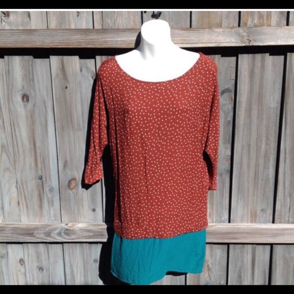 Polka dot brown and turquoise dress